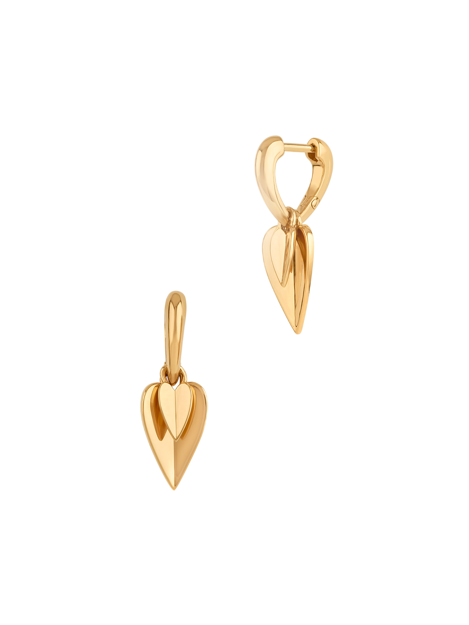Folded heart duo drop hoops